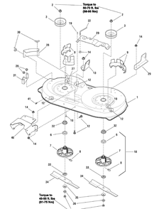 42" Mower Deck - Housing, Arbors And Blade (7501129_7501335_7501373) Diagram and Parts List for 7800162E-ELT155420 2010 Briggs and Stratton Lawn Tractor